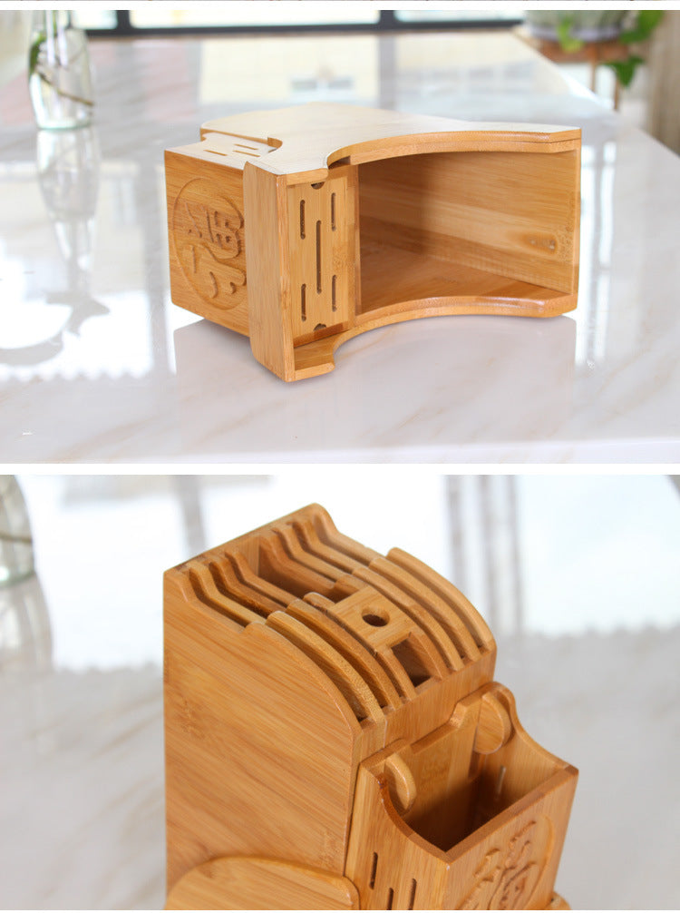 Wood Kitchen Knife Holder Bamboo Scissors Chopsticks Gadget Storage Shelf Rack Knife Block Stand Organizer Accessories WY804