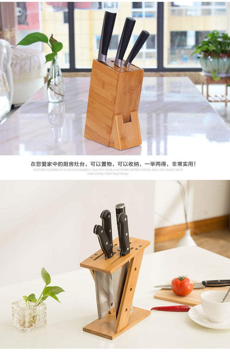 Wood Kitchen Knife Holder Bamboo Scissors Chopsticks Gadget Storage Shelf Rack Knife Block Stand Organizer Accessories WY804
