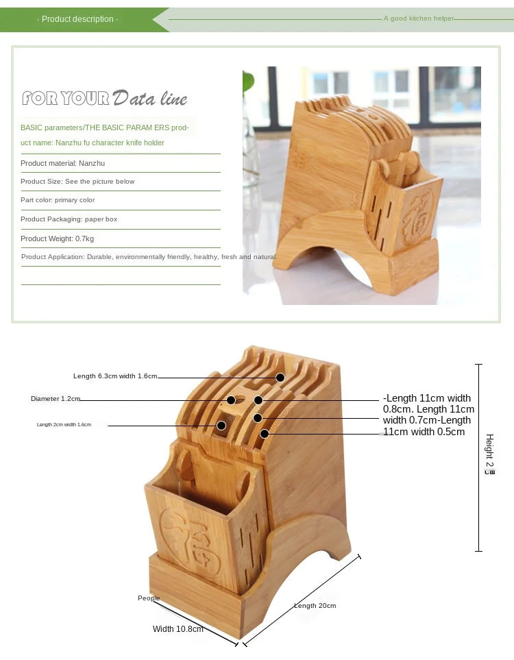 Wood Kitchen Knife Holder Bamboo Scissors Chopsticks Gadget Storage Shelf Rack Knife Block Stand Organizer Accessories WY804