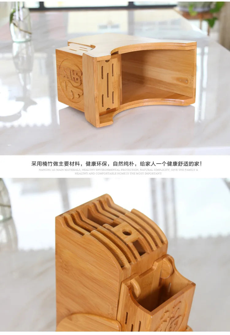 Wood Kitchen Knife Holder Bamboo Scissors Chopsticks Gadget Storage Shelf Rack Knife Block Stand Organizer Accessories WY804