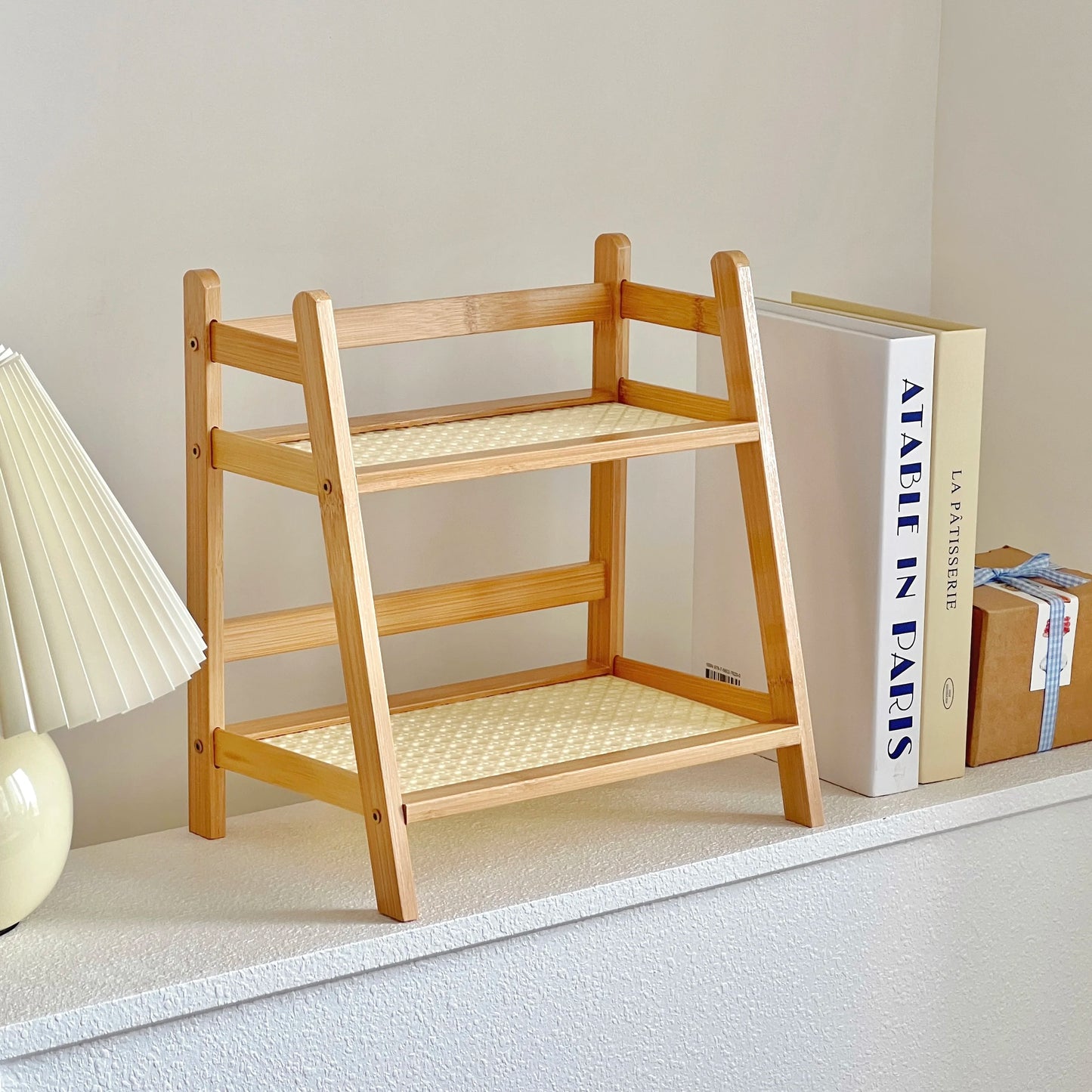 Wooden Storage Shelf for Kitchen Rattan Desktop Organizer Display Rack Spice Rack for Countertop Makeup Organizer for vanity