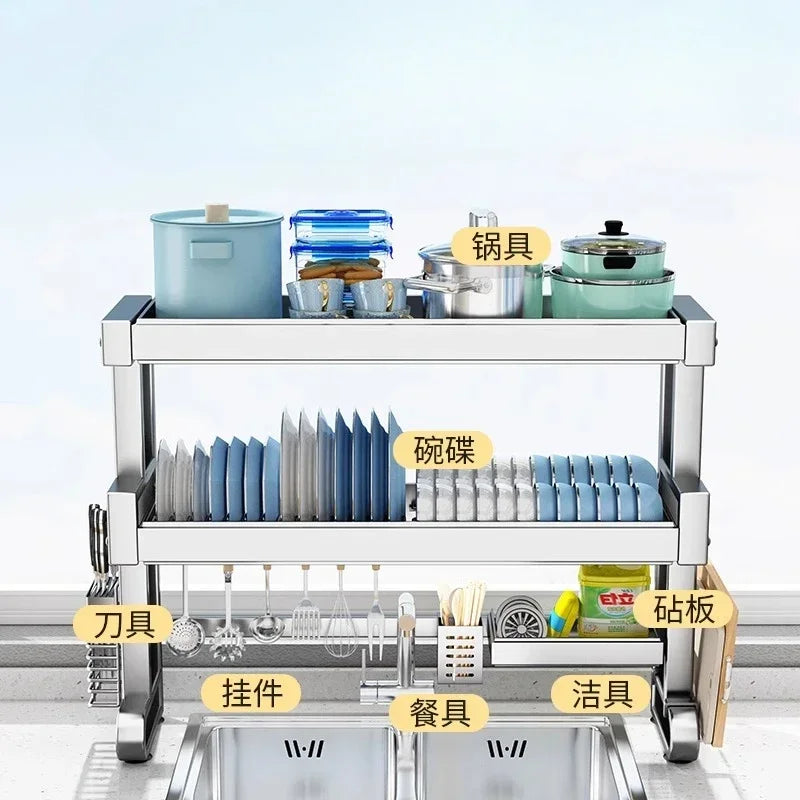 304 Stainless Steel Kitchen Shelf Above The Sink Dish Drainer Multifunctional Dish Drying Rack Drainage Ventile Cutlery Organize