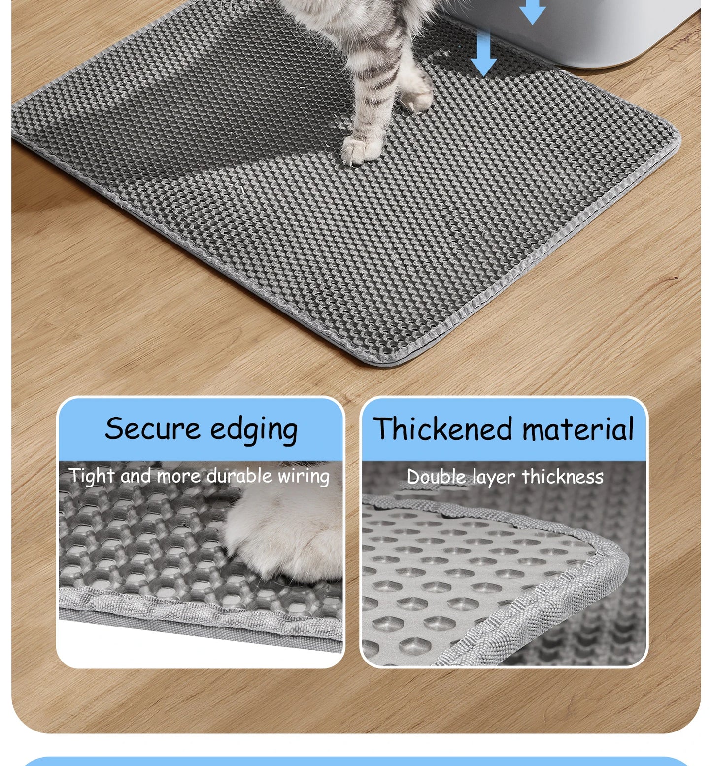 Large Waterproof Cat Litter Mat Double Layer Non-Slip Washable Pet Litter Box Mat Durable Sand Trapper Easy Clean