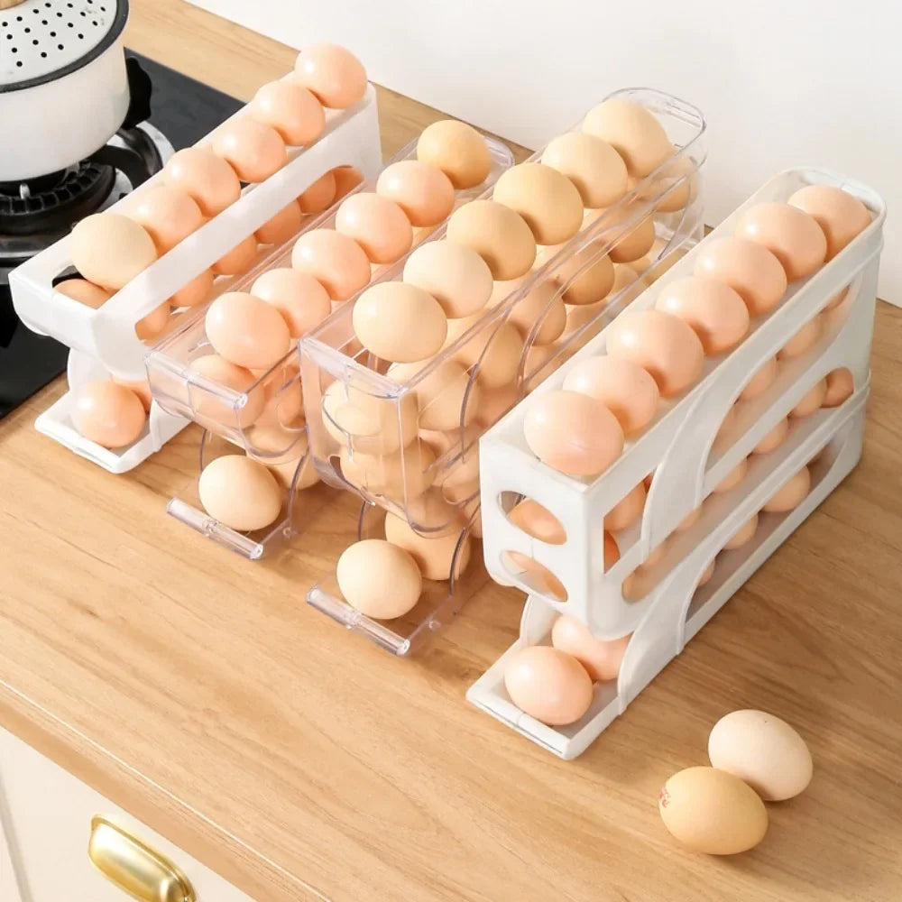 Organovo - Suporte Organizador de Ovos para Geladeira, Movimento Automático por Gravidade, 3 ou 4 Camadas, Grande Capacidade, Dispensador