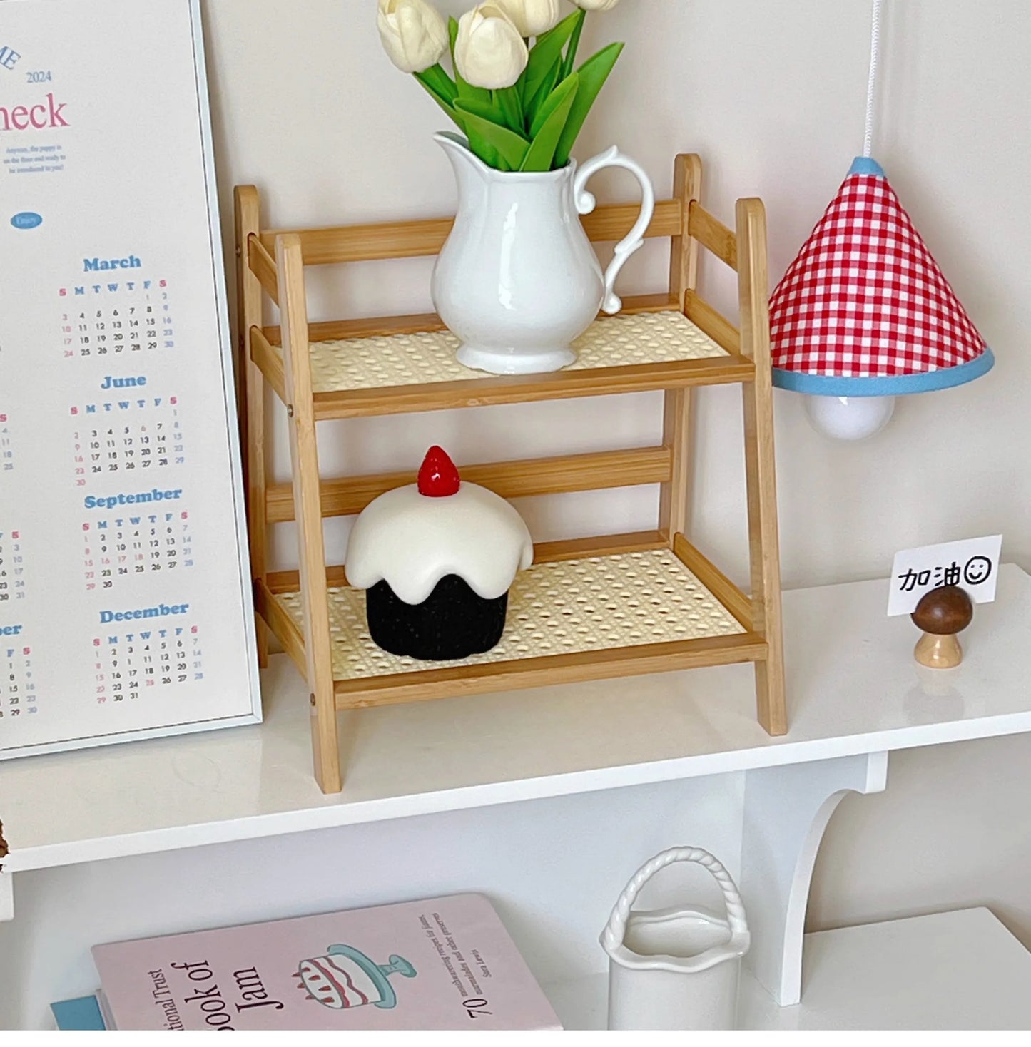 Wooden Storage Shelf for Kitchen Rattan Desktop Organizer Display Rack Spice Rack for Countertop Makeup Organizer for vanity