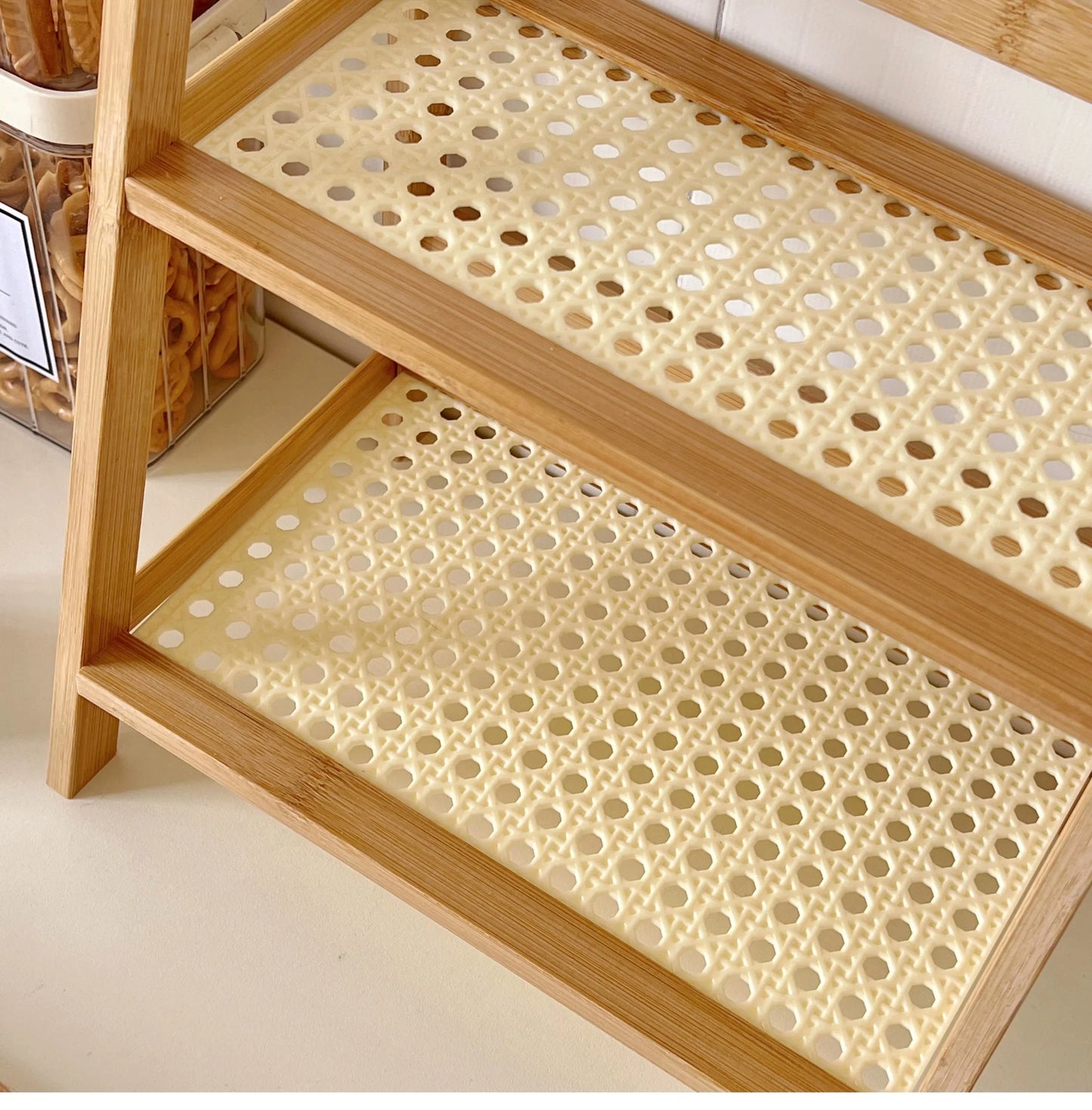 Wooden Storage Shelf for Kitchen Rattan Desktop Organizer Display Rack Spice Rack for Countertop Makeup Organizer for vanity