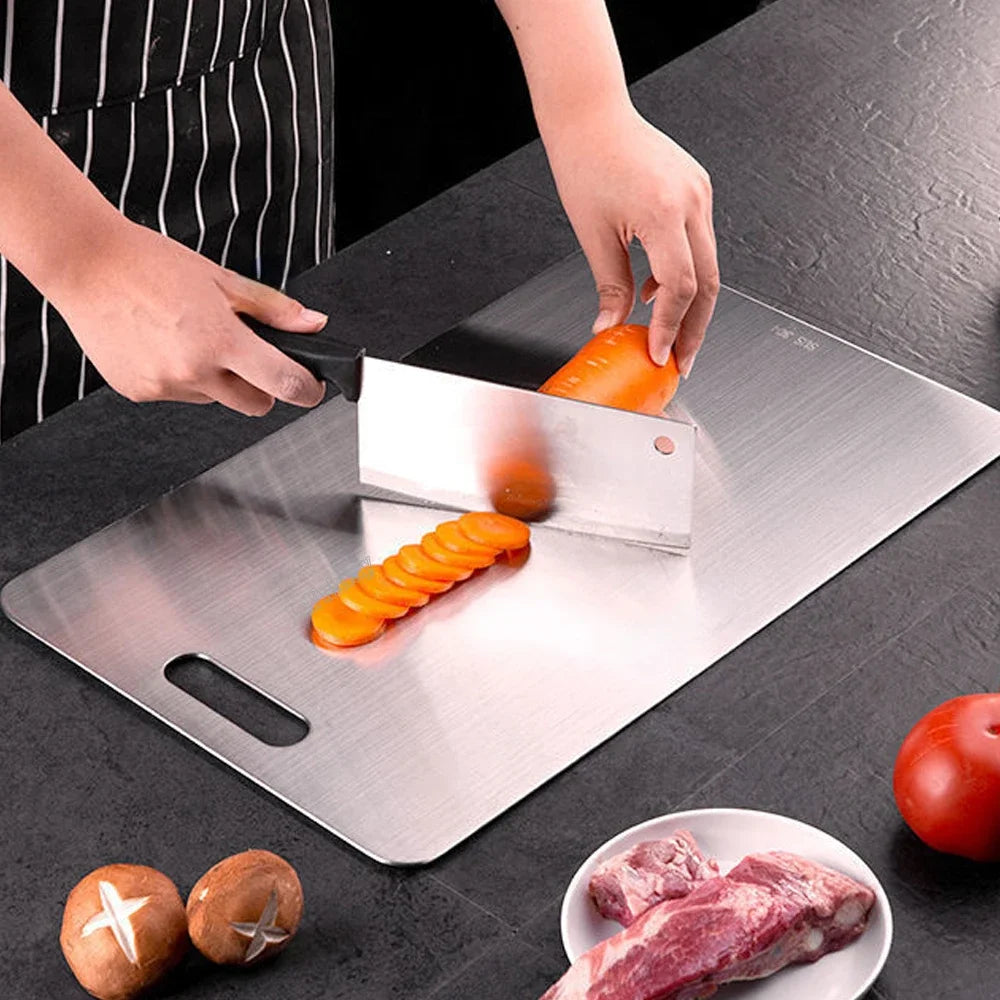 Tábuas de corte de titânio para cozinha, tábua de aço inoxidável 304, espessada, dupla face, portátil, para cortar frutas e carnes