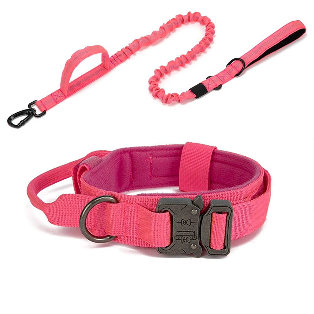Coleiras e Guias para Cães Pets, Material de Nylon, Coleira Refletiva Durável, Coleira Tática para Treinamento de Pets