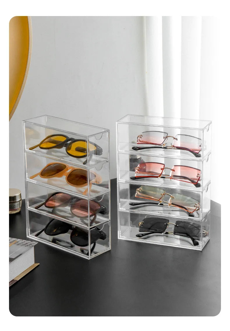 4 Layers Glasses Storage Box Acrylic Organizer Cosmetics Makeup Organizer Storage Drawers Pen Case Stackable Display Holder