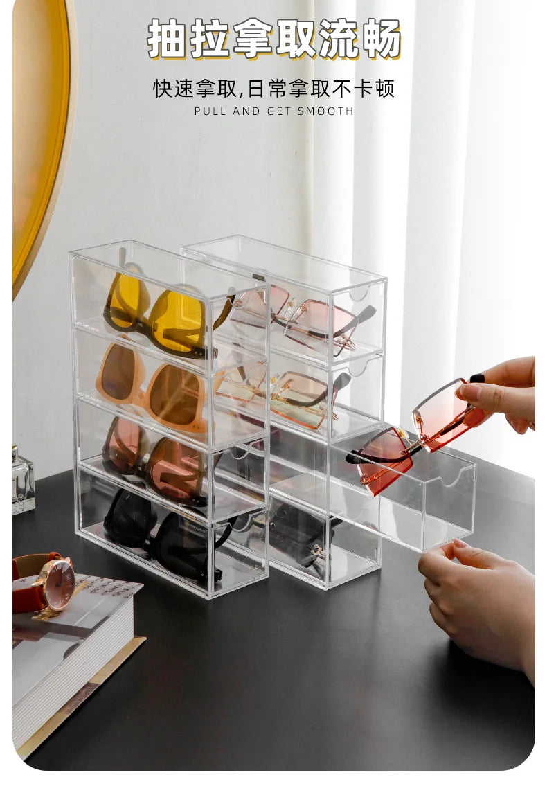 4 Layers Glasses Storage Box Acrylic Organizer Cosmetics Makeup Organizer Storage Drawers Pen Case Stackable Display Holder
