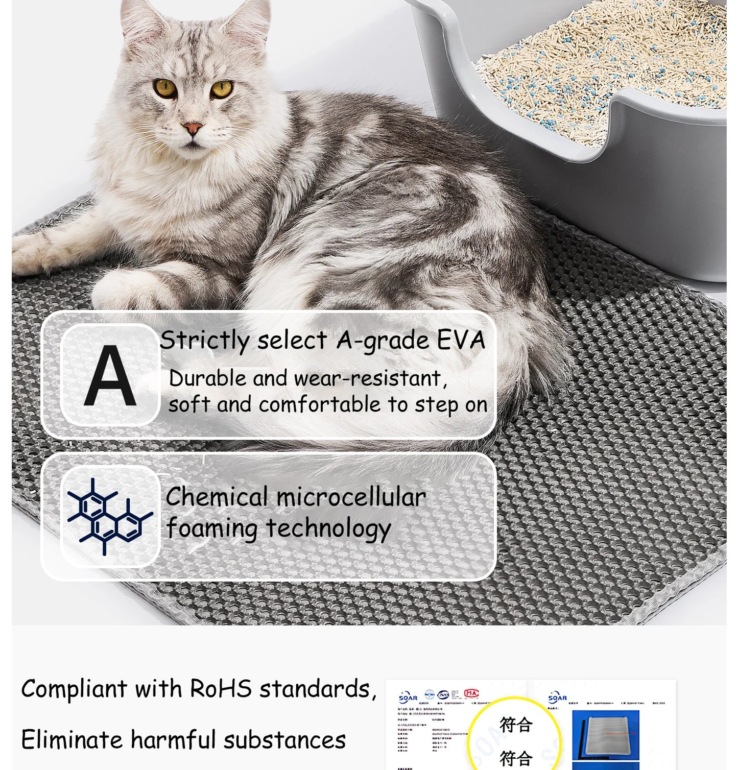 Large Waterproof Cat Litter Mat Double Layer Non-Slip Washable Pet Litter Box Mat Durable Sand Trapper Easy Clean