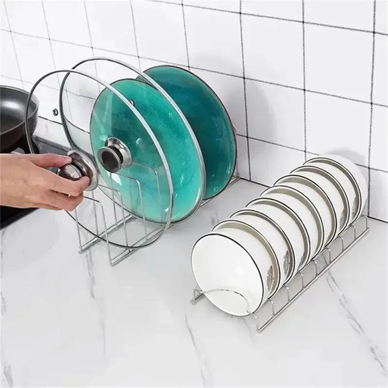 Organizador de tigelas de cozinha, suporte de pratos de aço inoxidável, talheres para casa, escorredor de tampas de panela, escorredor de pratos doméstico, acessórios de cozinha