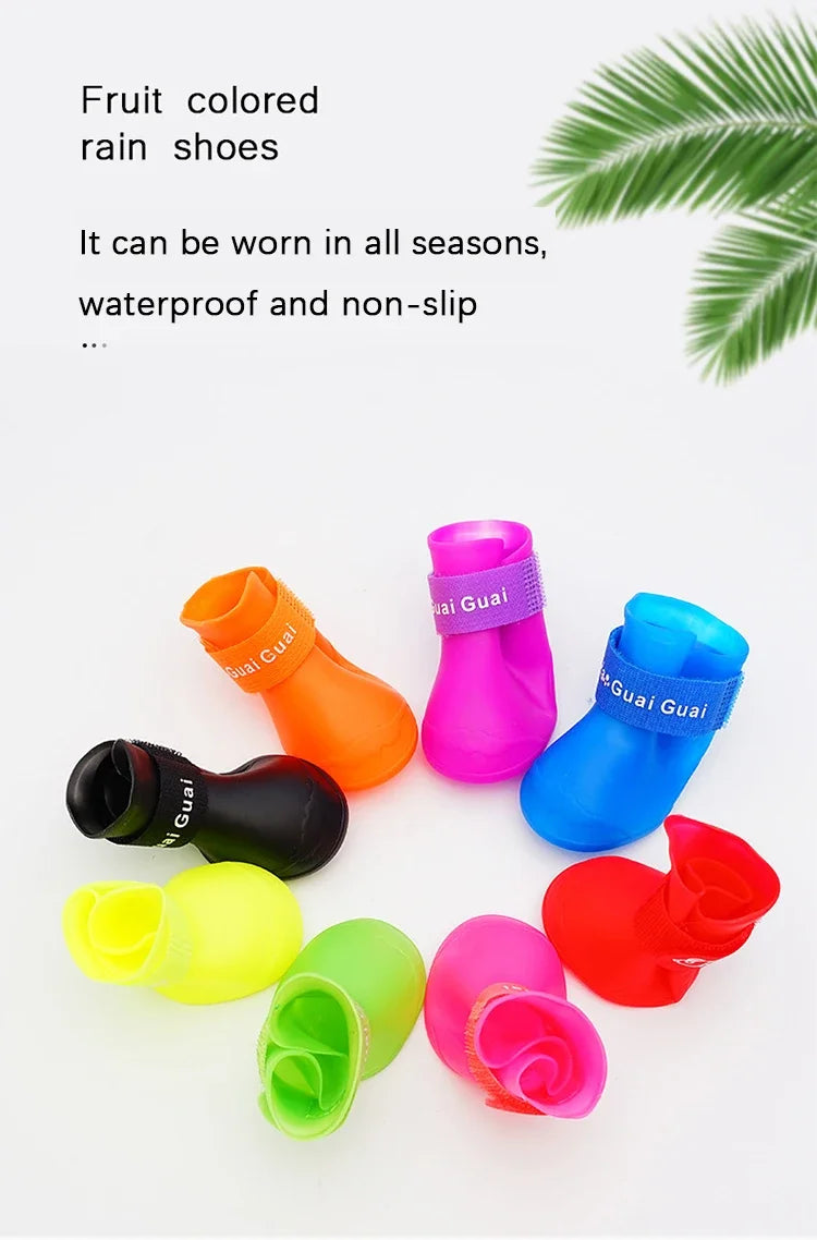 Pet silicone rain shoes anti-dirty non-slip waterproof dog shoes soft bottom footwear small dogs cats teddy Shoes