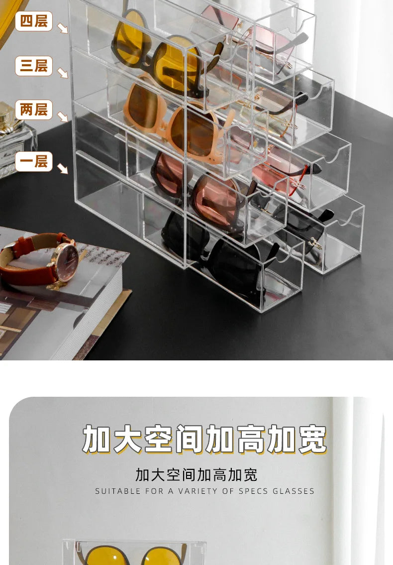 4 Layers Glasses Storage Box Acrylic Organizer Cosmetics Makeup Organizer Storage Drawers Pen Case Stackable Display Holder