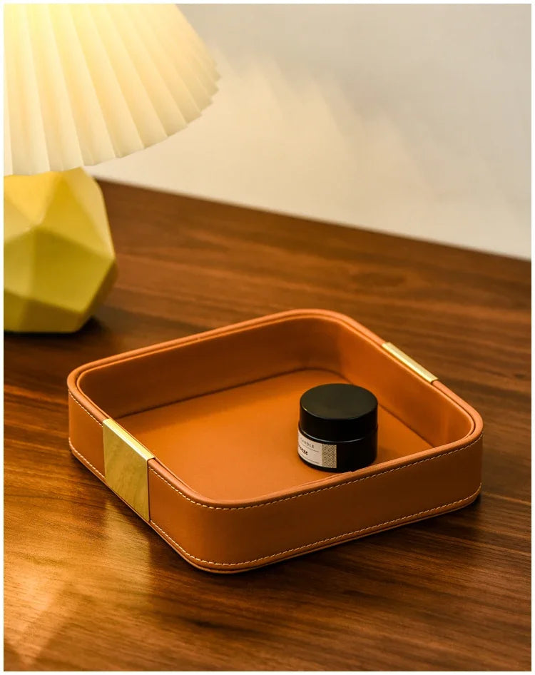 Light Luxury PU Leather Storage Portable Makeup Organizer Storage Jewelry Ring Dish Entrance Key Holder Sundry Tray Jewellry