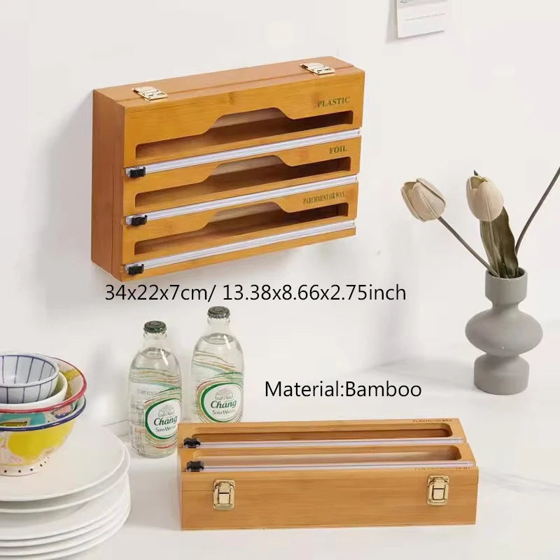 Hot 3 IN 1 Plastic Wrap Dispenser with Cutter Food Wrap Cling Film Storage Organizer Acrylic Foil Organizer for Kitchen Drawer