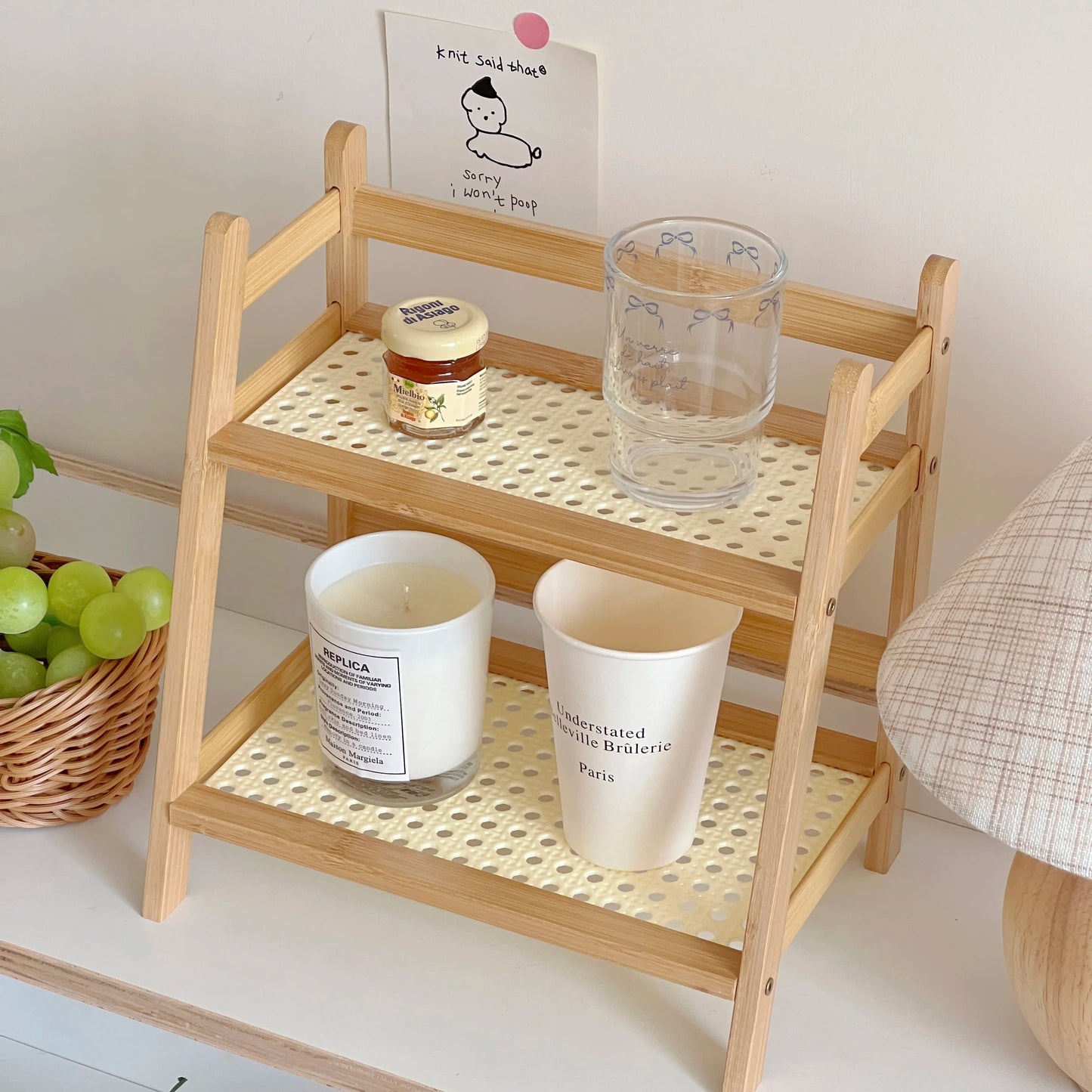 Wooden Storage Shelf for Kitchen Rattan Desktop Organizer Display Rack Spice Rack for Countertop Makeup Organizer for vanity