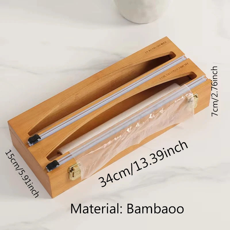 Hot 3 IN 1 Plastic Wrap Dispenser with Cutter Food Wrap Cling Film Storage Organizer Acrylic Foil Organizer for Kitchen Drawer