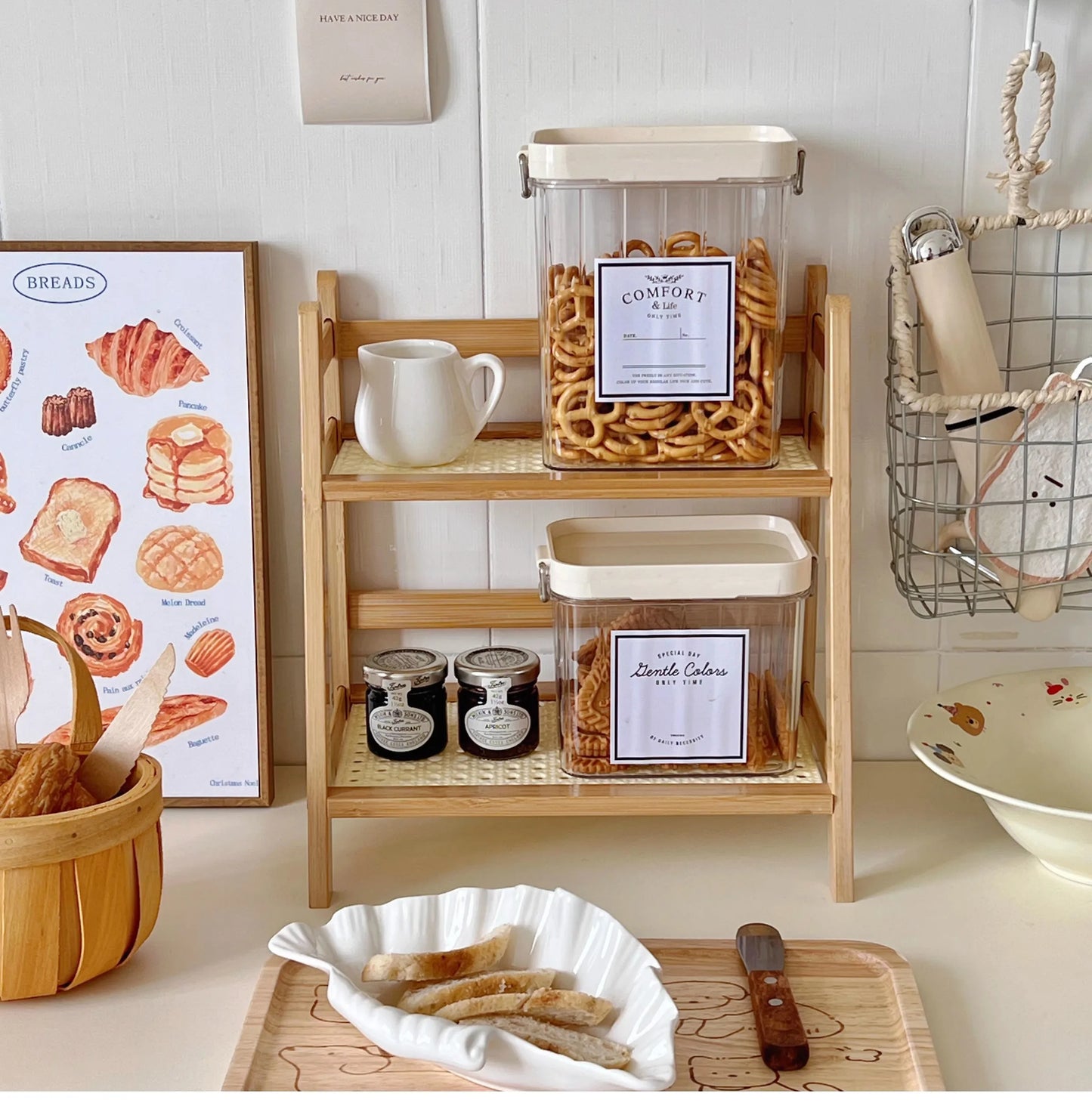 Wooden Storage Shelf for Kitchen Rattan Desktop Organizer Display Rack Spice Rack for Countertop Makeup Organizer for vanity