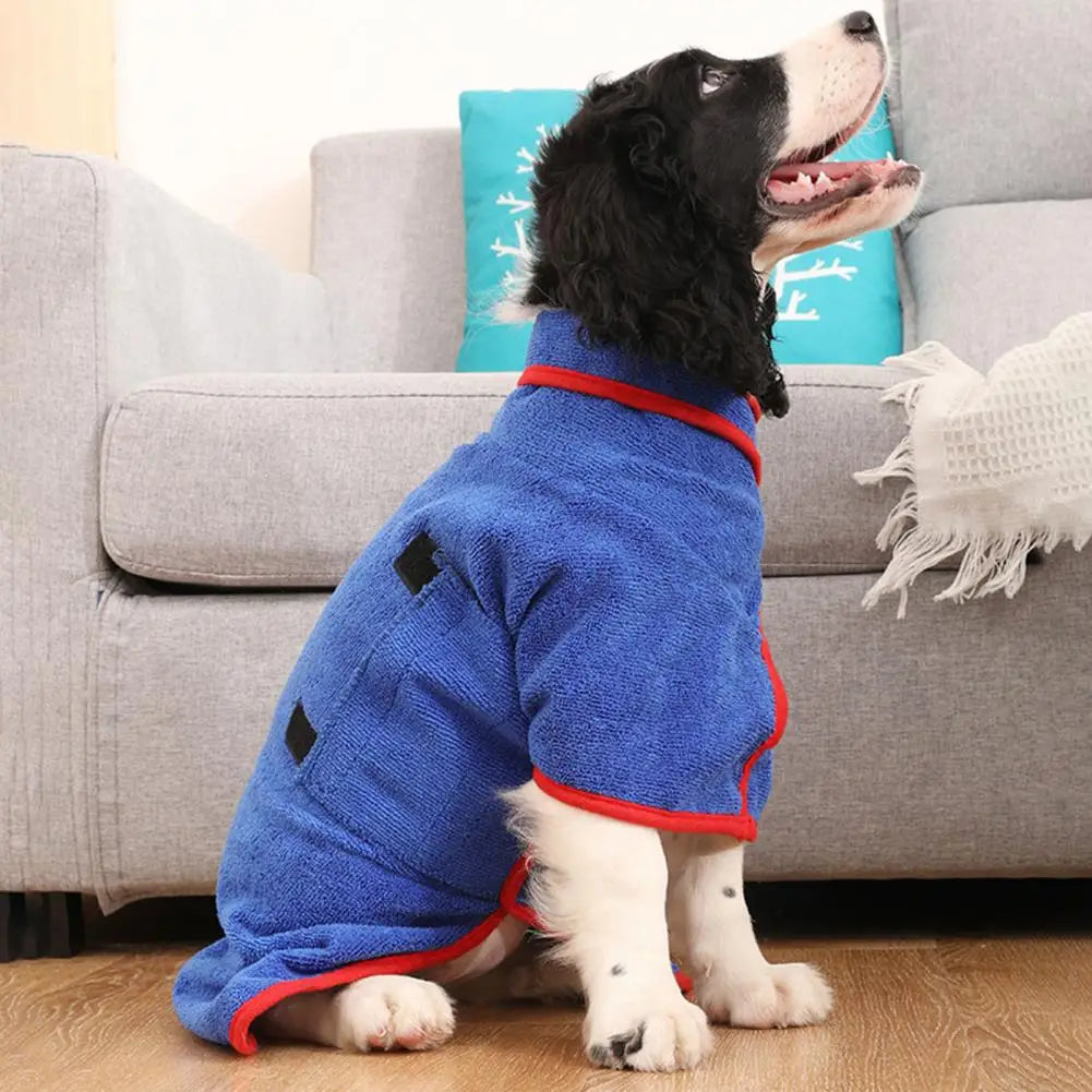 Pet Robe Coat with Secure Fit Super Absorbent Microfiber Dog Bathrobe Towel Wrap for Small Medium Pets Adjustable Waist for Dogs