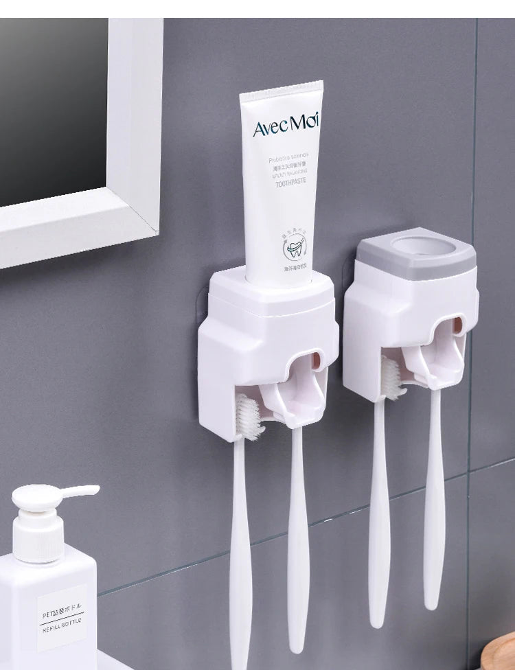 Creative Toothbrush Holder Set Toothpaste Dispenser Wall Mount Stand Bathroom Accessories Set Rolling Automatic Squeezer