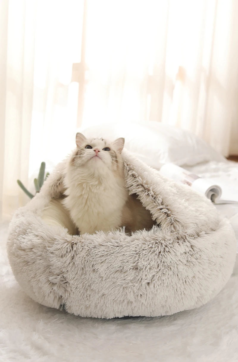 Cat Bed Pet Mattress Warm Soft Plush Pet Bed with Cover Round Cat Dog Sleeping Nest Cave for Small Dogs kitten