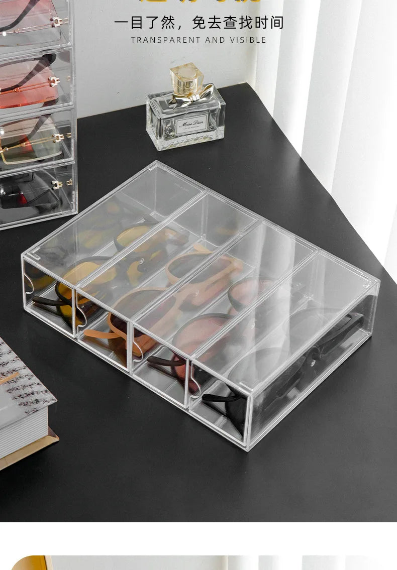 4 Layers Glasses Storage Box Acrylic Organizer Cosmetics Makeup Organizer Storage Drawers Pen Case Stackable Display Holder