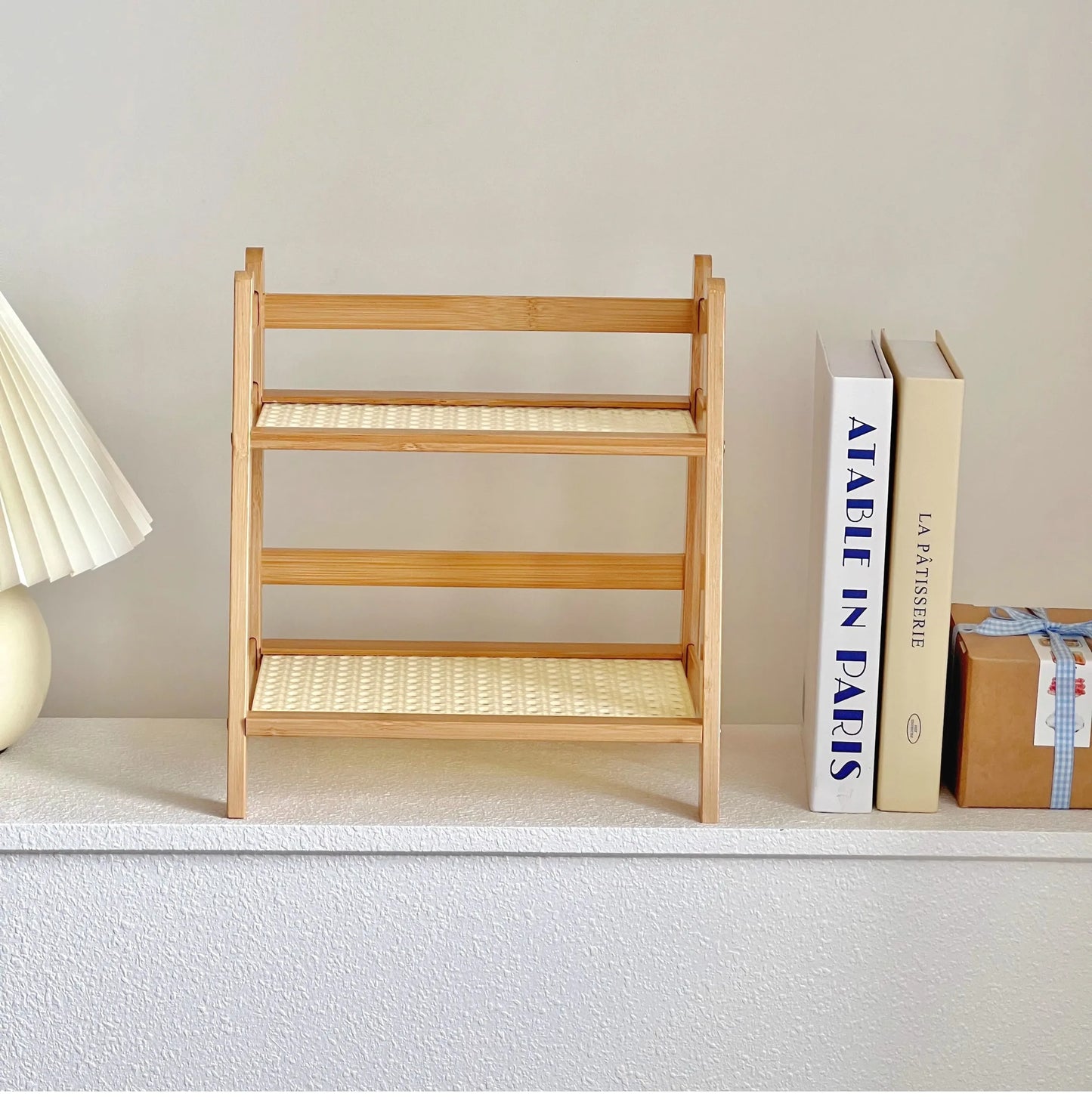 Wooden Storage Shelf for Kitchen Rattan Desktop Organizer Display Rack Spice Rack for Countertop Makeup Organizer for vanity