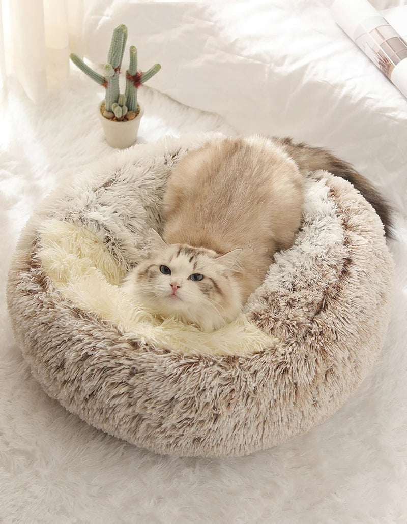 Cat Bed Pet Mattress Warm Soft Plush Pet Bed with Cover Round Cat Dog Sleeping Nest Cave for Small Dogs kitten
