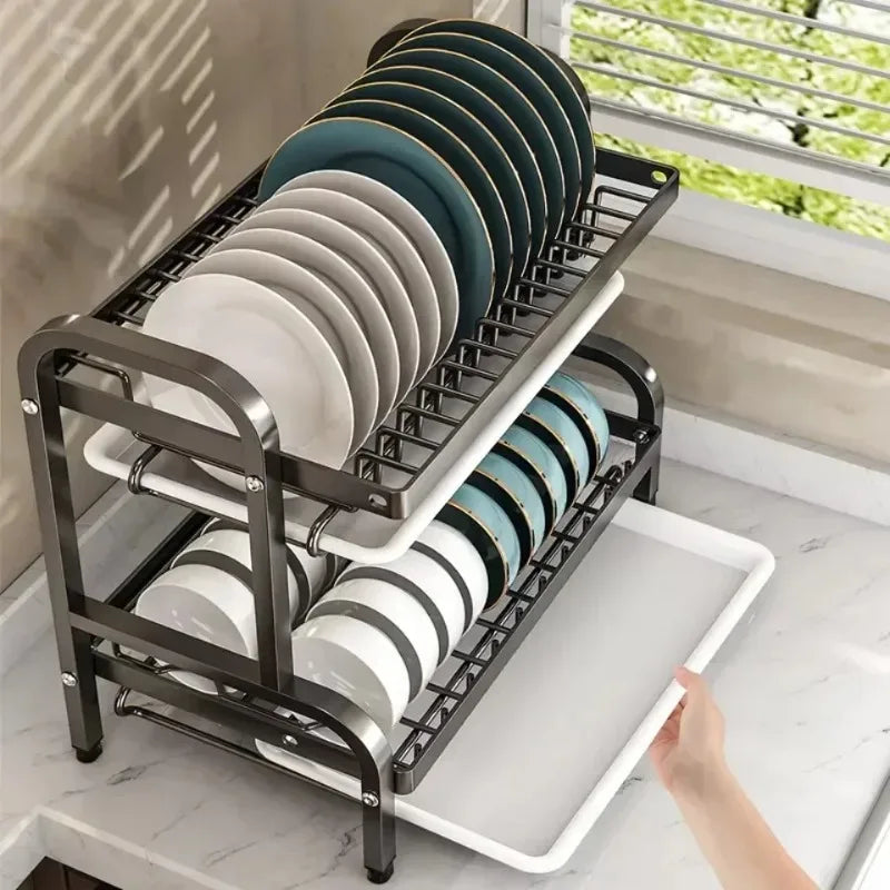 Escorredor de Louças de Cozinha, Vários Andares, Aço Inoxidável, Organizador, Estilo Retro
