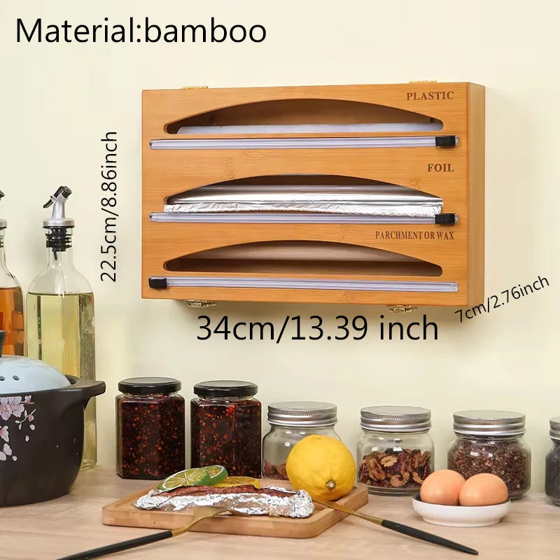 Hot 3 IN 1 Plastic Wrap Dispenser with Cutter Food Wrap Cling Film Storage Organizer Acrylic Foil Organizer for Kitchen Drawer