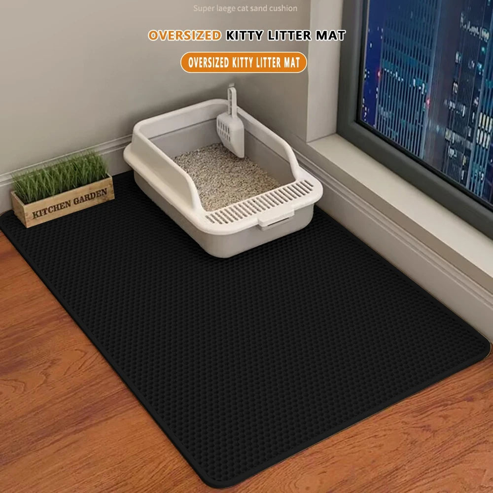 Large Waterproof Cat Litter Mat Double Layer Non-Slip Washable Pet Litter Box Mat Durable Sand Trapper Easy Clean