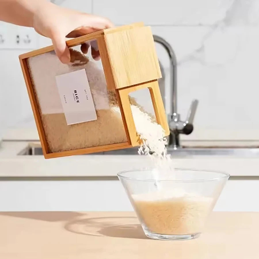 Food Dispenser Bamboo Food Storage Container Clear Food Storage Container Book-Style Canister for Kitchen for Cereal Rice Snack