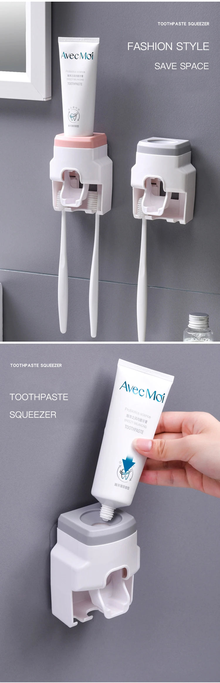 Creative Toothbrush Holder Set Toothpaste Dispenser Wall Mount Stand Bathroom Accessories Set Rolling Automatic Squeezer