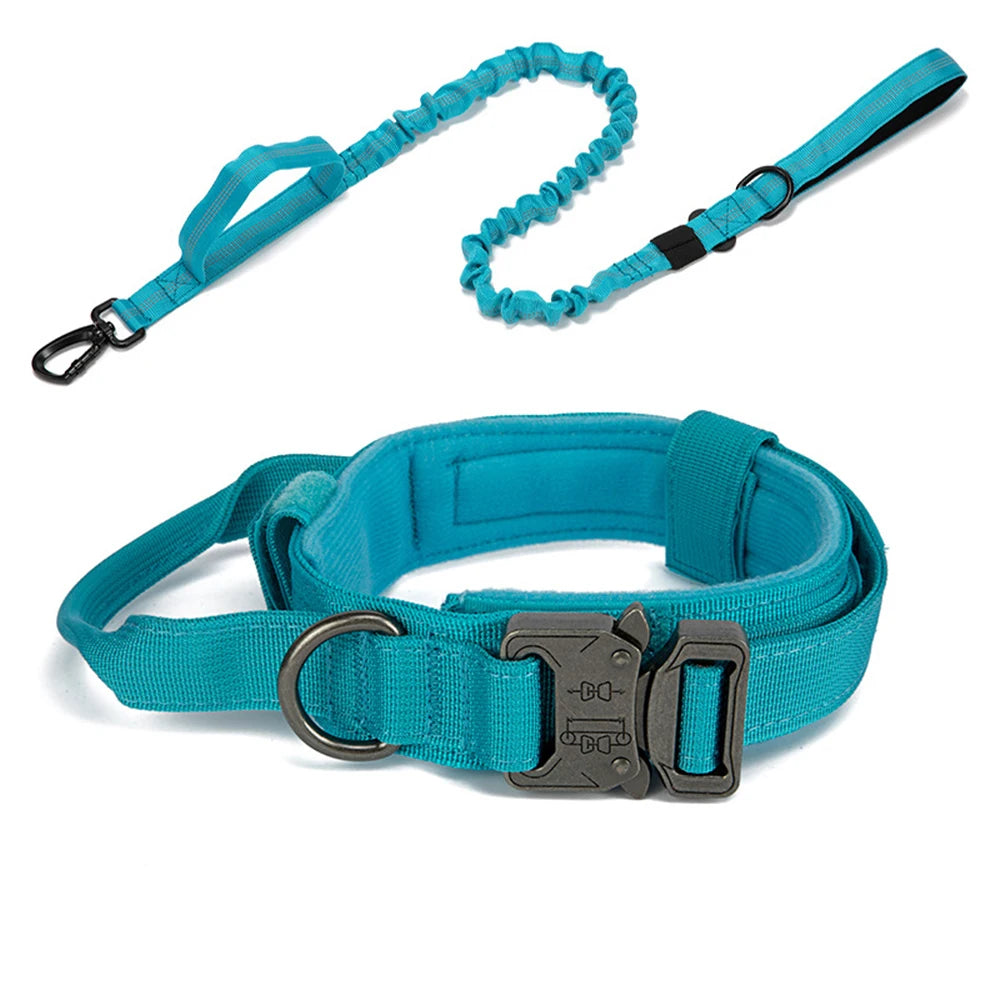 Coleiras e Guias para Cães Pets, Material de Nylon, Coleira Refletiva Durável, Coleira Tática para Treinamento de Pets