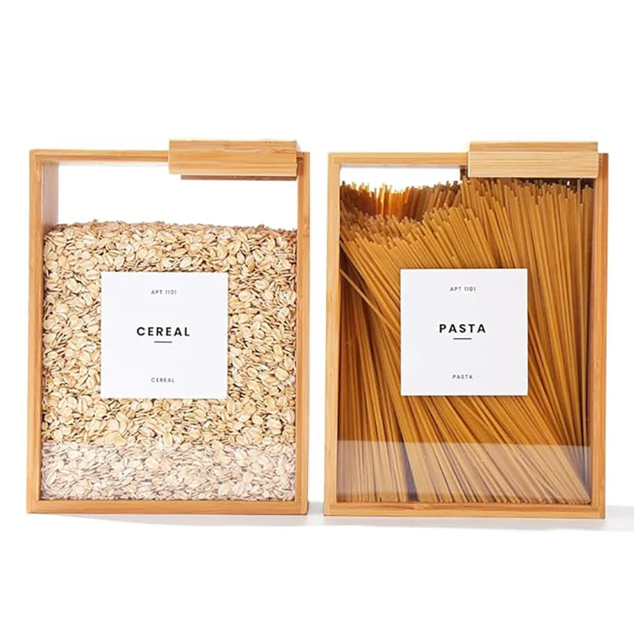 Food Dispenser Bamboo Food Storage Container Clear Food Storage Container Book-Style Canister for Kitchen for Cereal Rice Snack