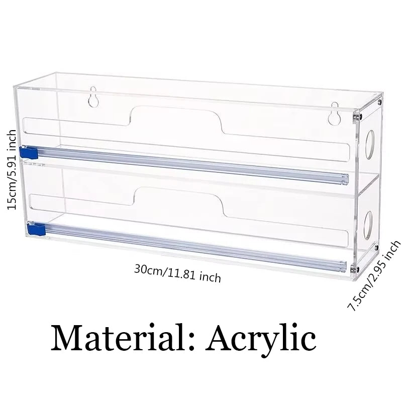 Hot 3 IN 1 Plastic Wrap Dispenser with Cutter Food Wrap Cling Film Storage Organizer Acrylic Foil Organizer for Kitchen Drawer