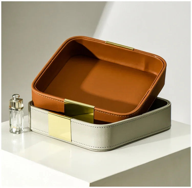 Light Luxury PU Leather Storage Portable Makeup Organizer Storage Jewelry Ring Dish Entrance Key Holder Sundry Tray Jewellry