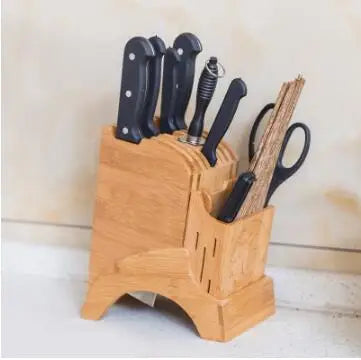 Wood Kitchen Knife Holder Bamboo Scissors Chopsticks Gadget Storage Shelf Rack Knife Block Stand Organizer Accessories WY804