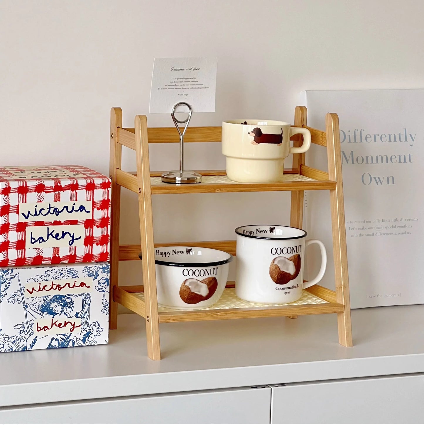 Wooden Storage Shelf for Kitchen Rattan Desktop Organizer Display Rack Spice Rack for Countertop Makeup Organizer for vanity