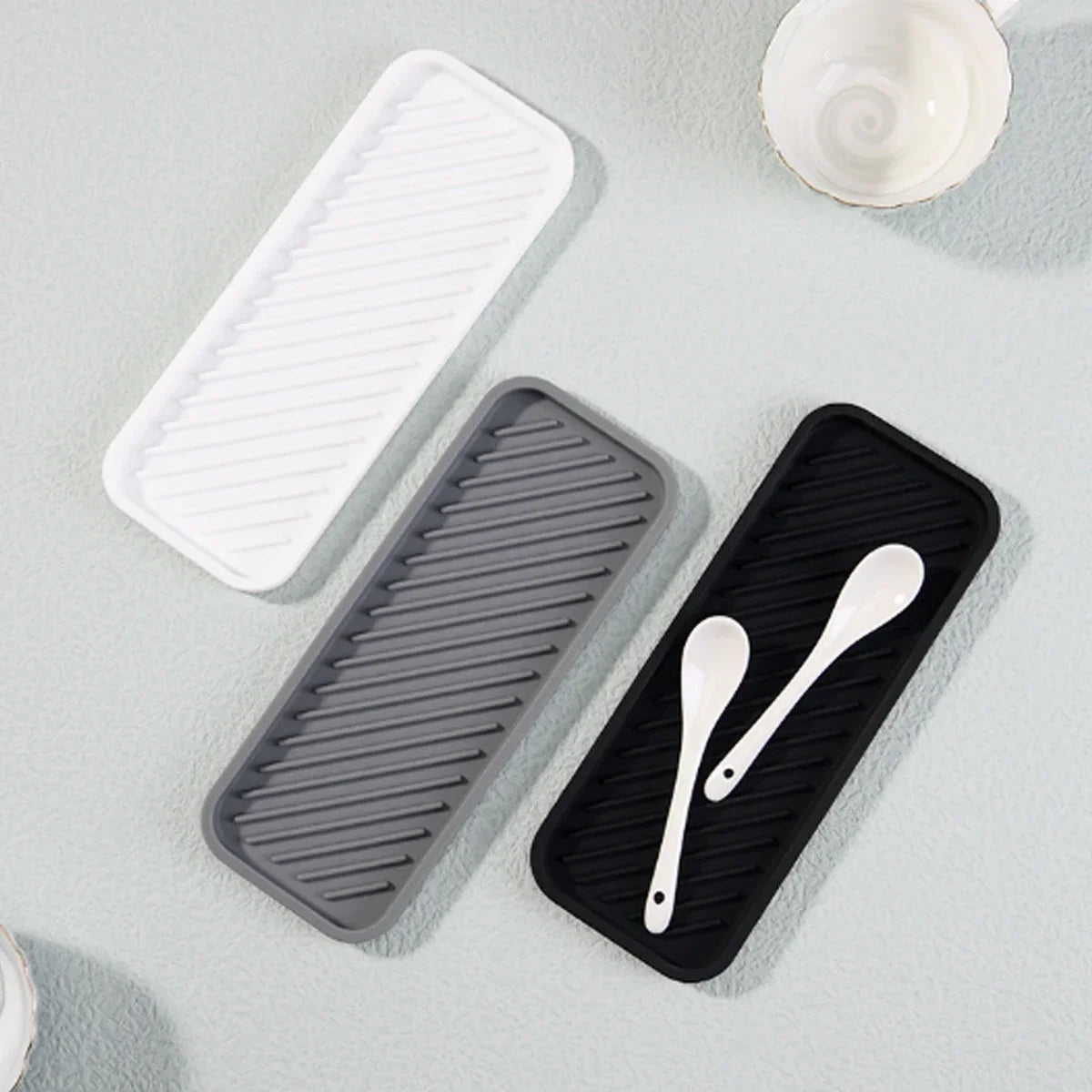 23*9cm Kitchen Silicone Sink Holder Soap Dispenser Countertop Tray Bathroom Shower Shampoo Bottle Storage Tray Draining Pad
