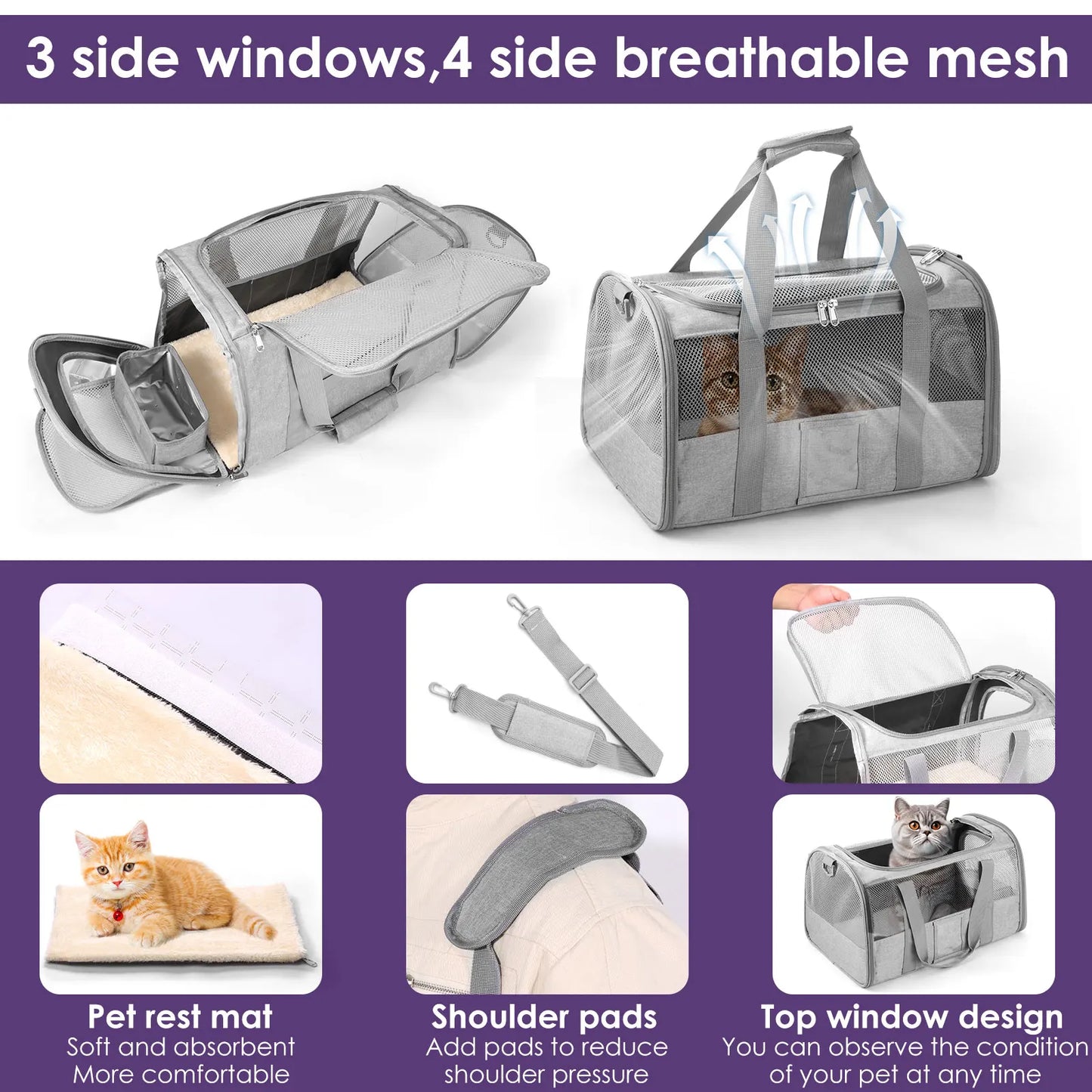 Pet Carrier Oxford Cloth Cat Carrier Bag Breathable Dog Carrier Foldable Pet Carrier Cage Lightweight Dog Carrier Bag