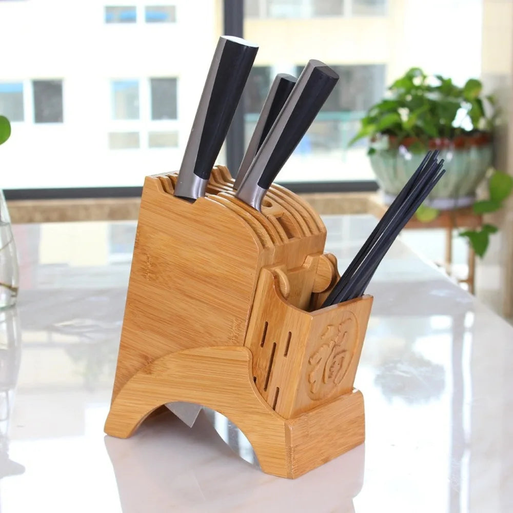 Wood Kitchen Knife Holder Bamboo Scissors Chopsticks Gadget Storage Shelf Rack Knife Block Stand Organizer Accessories WY804
