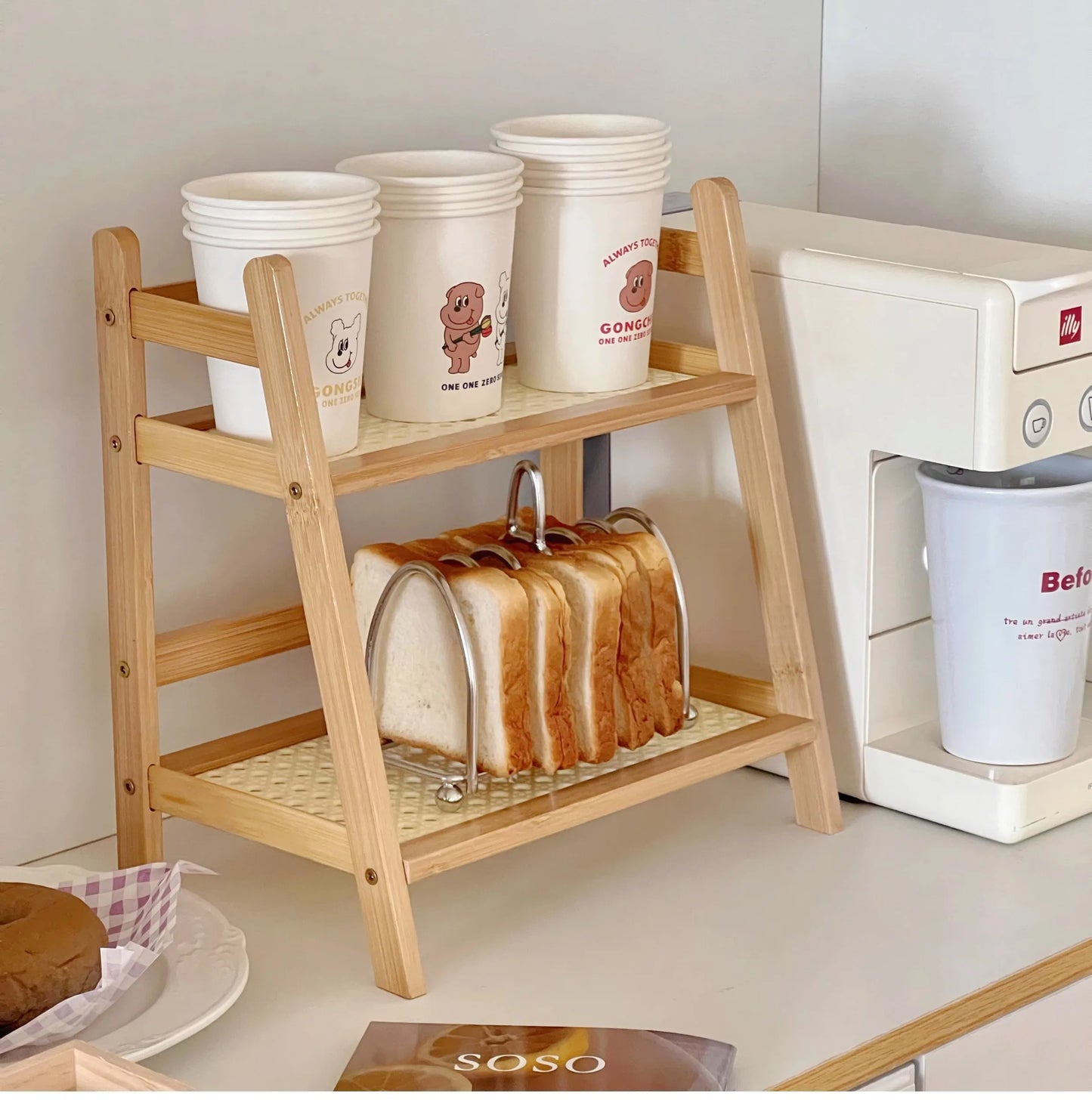 Wooden Storage Shelf for Kitchen Rattan Desktop Organizer Display Rack Spice Rack for Countertop Makeup Organizer for vanity
