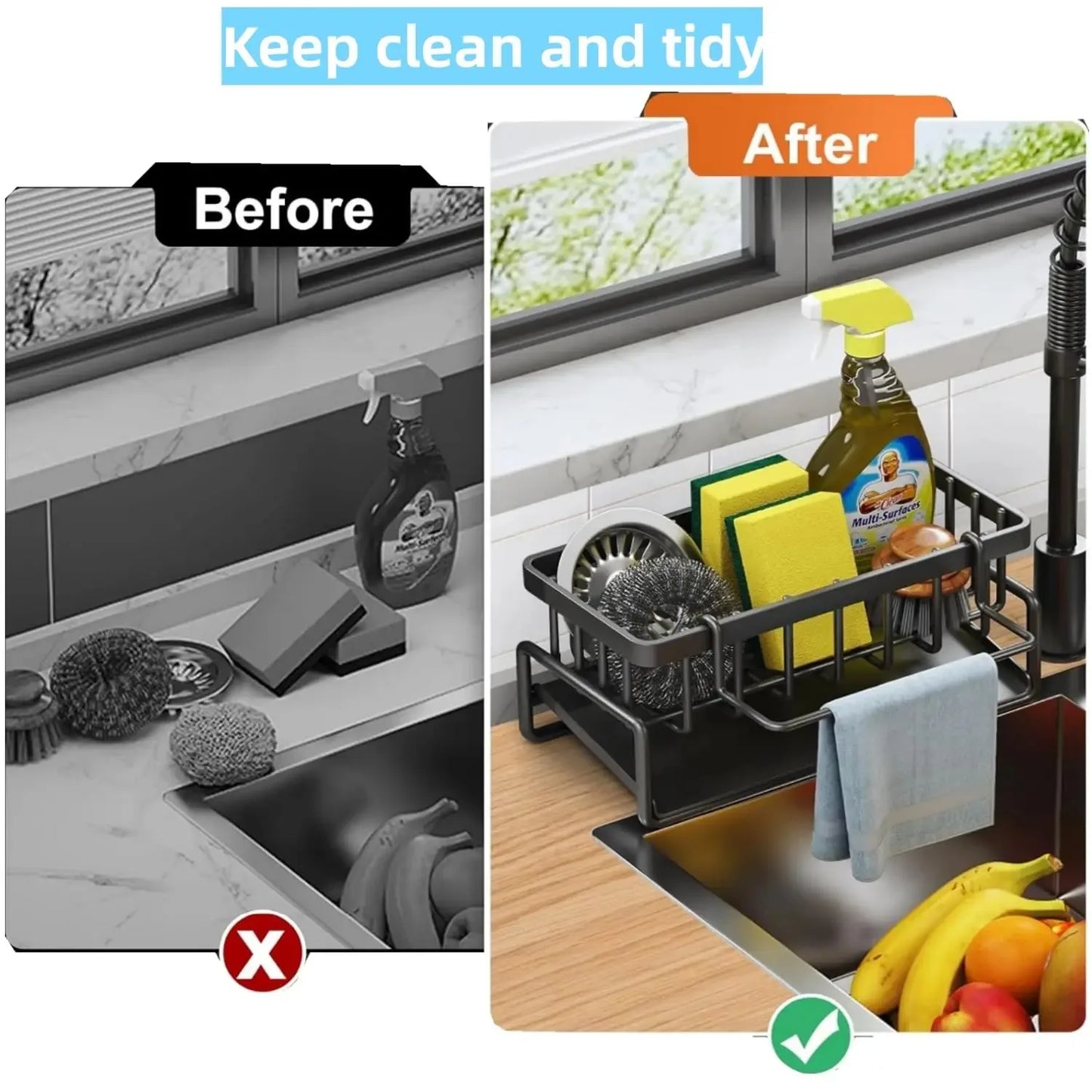 Kitchen Sink Drain Rack Organizer Stainless Steel Self-draining Sink Shelf Soap Sponge Holder Dishcloth Towel Rack filter baske