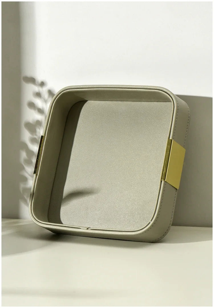 Light Luxury PU Leather Storage Portable Makeup Organizer Storage Jewelry Ring Dish Entrance Key Holder Sundry Tray Jewellry