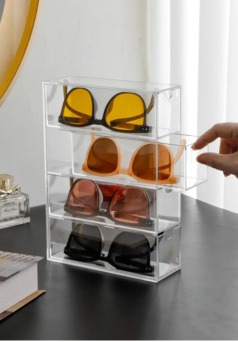 4 Layers Glasses Storage Box Acrylic Organizer Cosmetics Makeup Organizer Storage Drawers Pen Case Stackable Display Holder