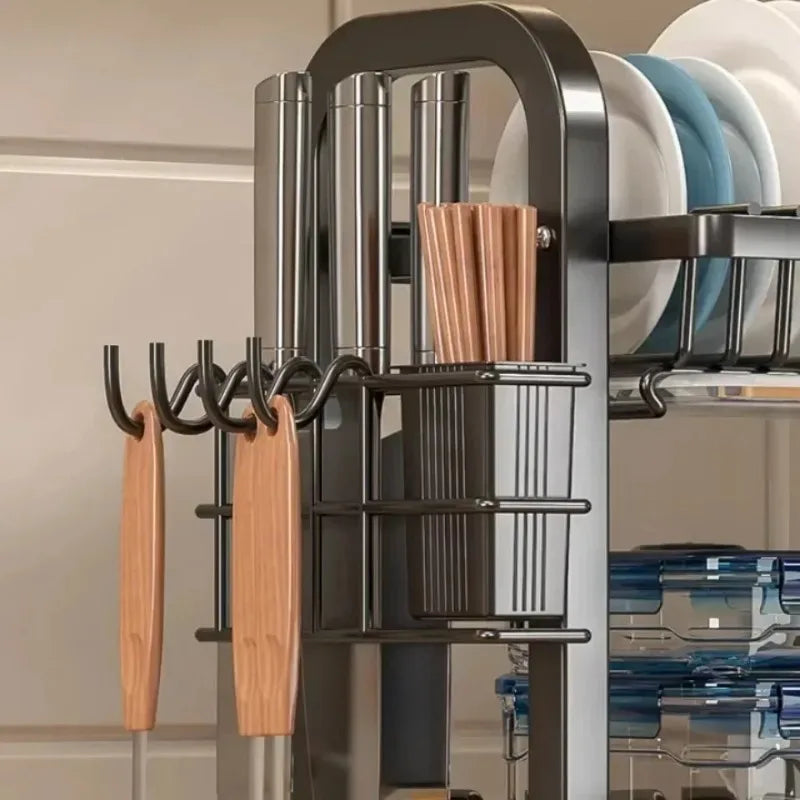 Escorredor de Louças de Cozinha, Vários Andares, Aço Inoxidável, Organizador, Estilo Retro