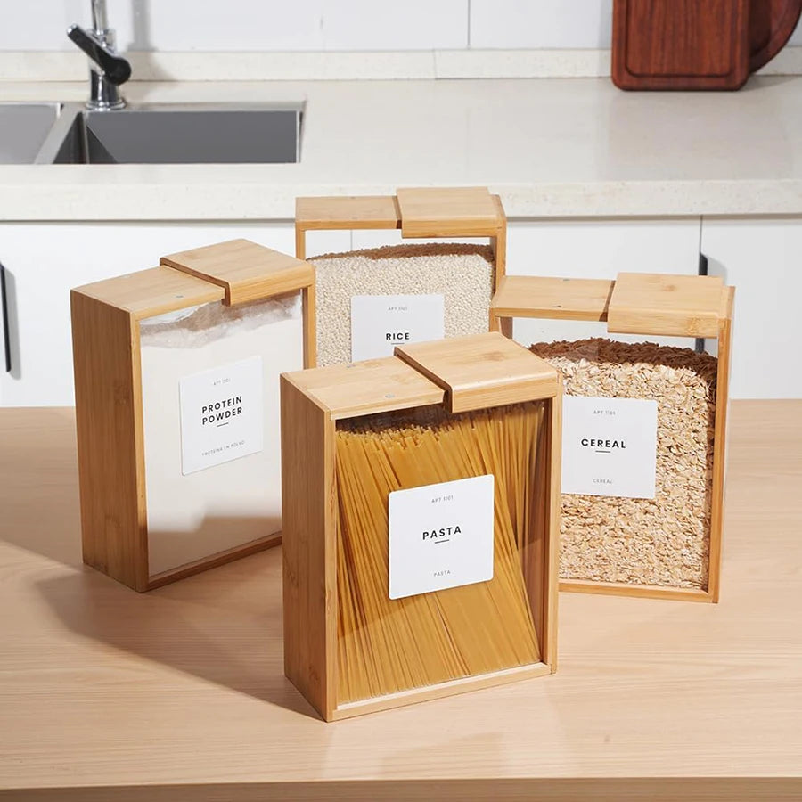 Food Dispenser Bamboo Food Storage Container Clear Food Storage Container Book-Style Canister for Kitchen for Cereal Rice Snack