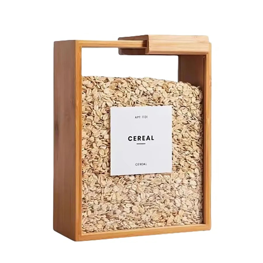 Food Dispenser Bamboo Food Storage Container Clear Food Storage Container Book-Style Canister for Kitchen for Cereal Rice Snack
